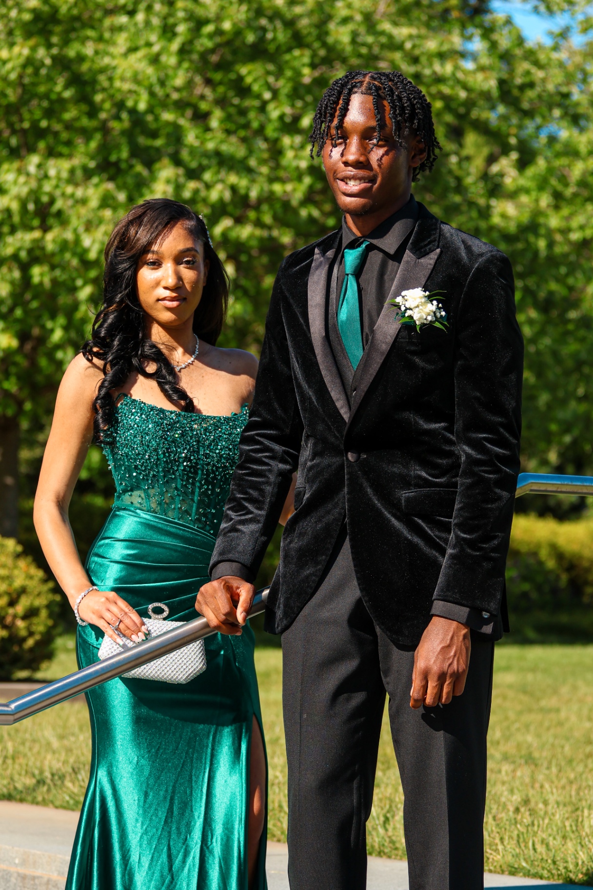 Prom couple on staircase