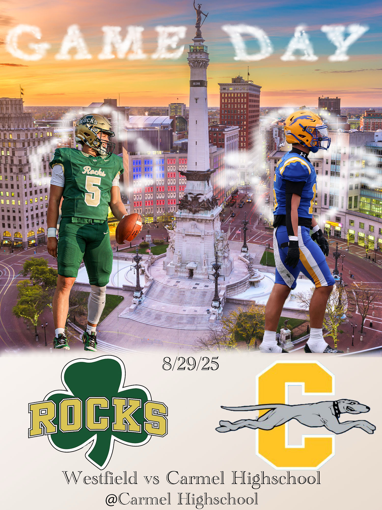 Westfield vs Carmel game day graphic